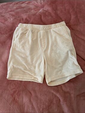 Cream Waffle-Knit Lounge Shorts